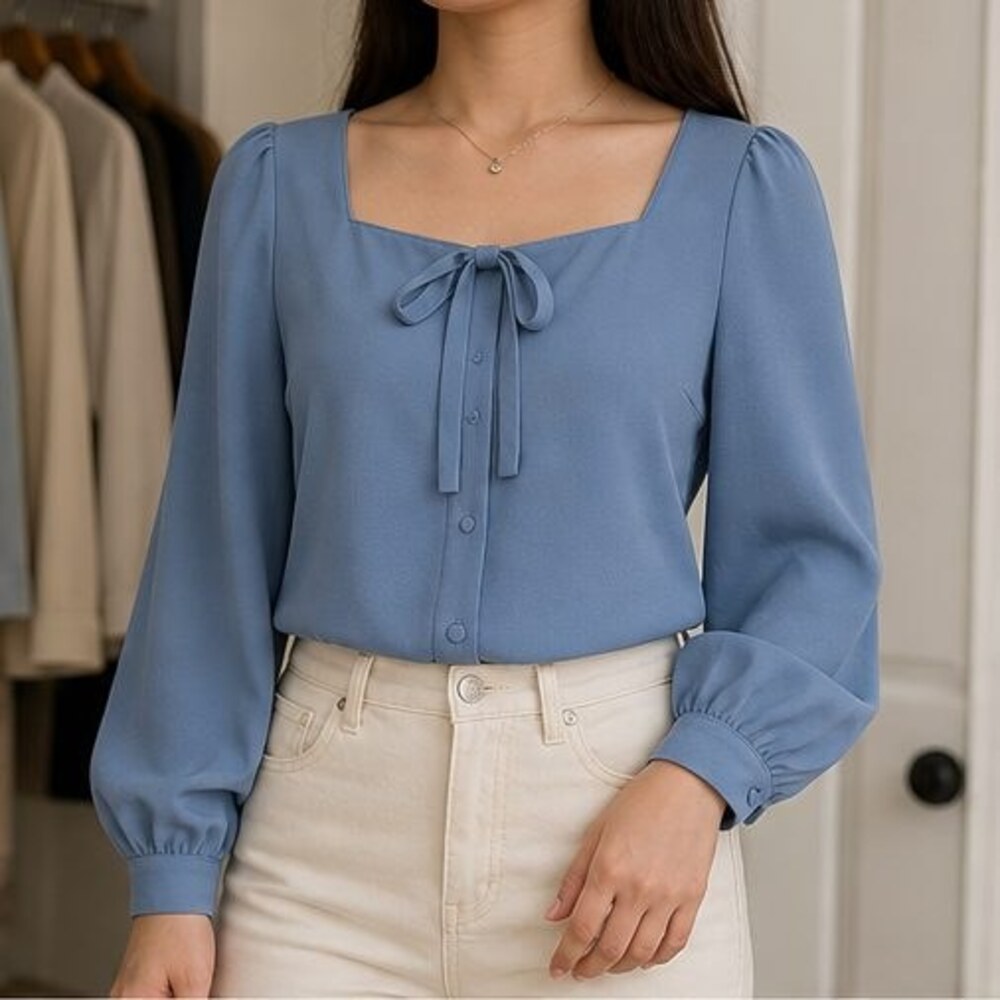 Blue Button Blouse - Picture 2 of 6
